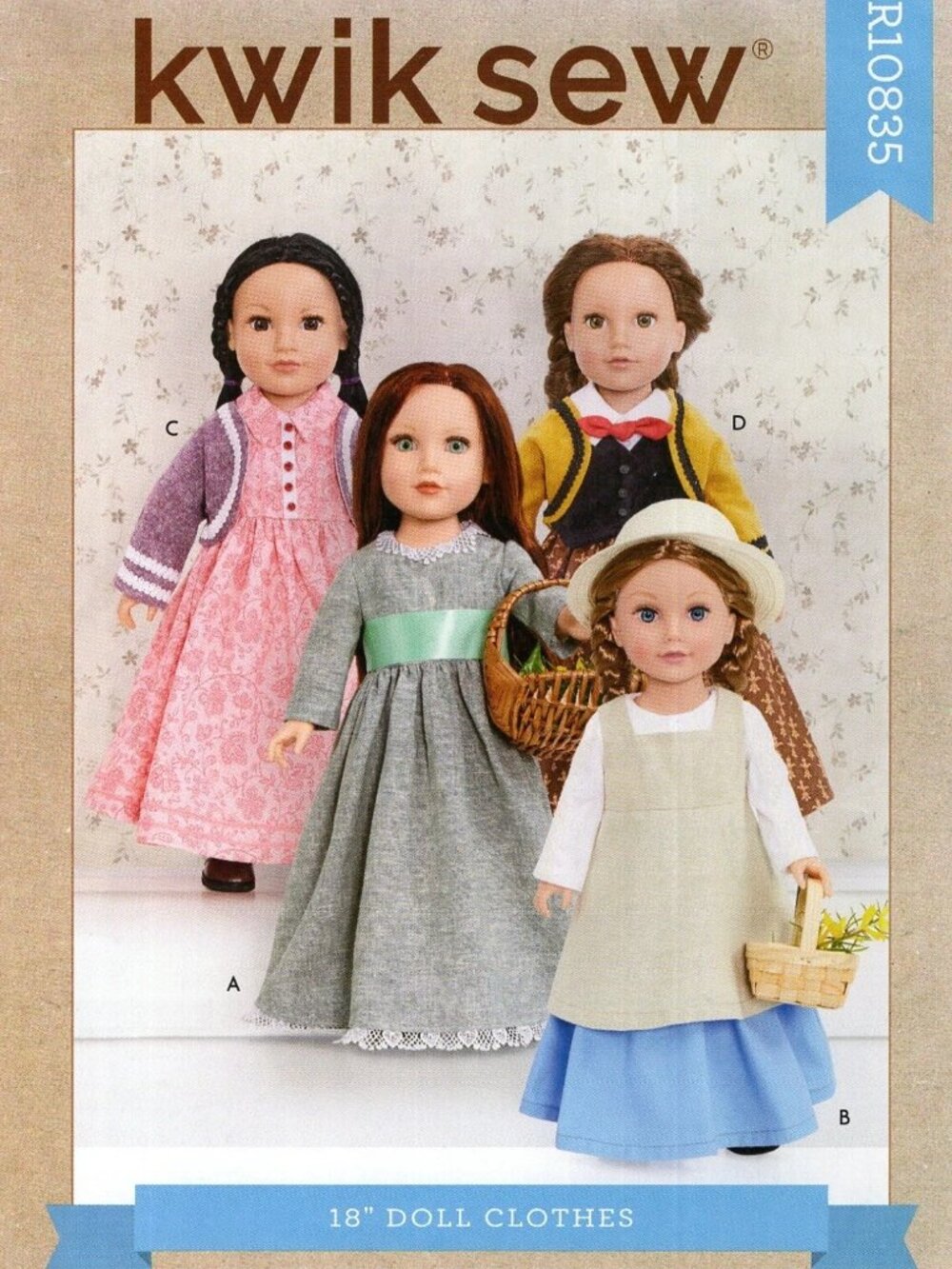Kwik Sew R10835 Historical Inspired Dresses, Jackets & Apron 18" Dolls
